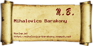 Mihalovics Barakony névjegykártya